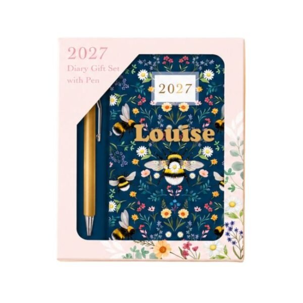 Personalised 2027 Diary & Pen Gift Set – Floral Bee