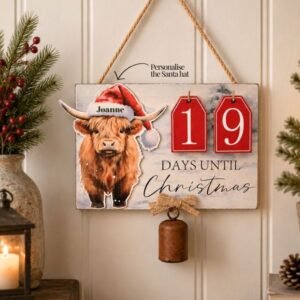 Personalised Highland Cow Christmas Countdown Plaque Personalised Highland Cow Christmas Countdown Plaque