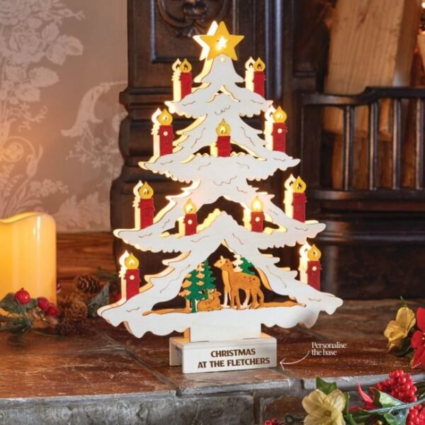 Personalised Wooden Christmas Candle Tree Light