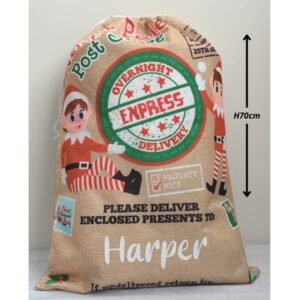 Personalised Luxury Jute Elf Christmas Sack