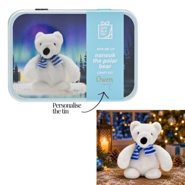Personalised Nanook Polar Bear Sewing Kit in a Tin Personalised Nanook Polar Bear Sewing Kit in a Tin