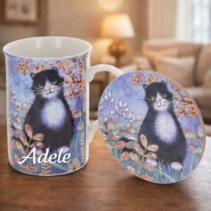 Personalised Penny Gaj Black Cat Mug & Coaster Set Personalised Penny Gaj Black Cat Mug & Coaster Set