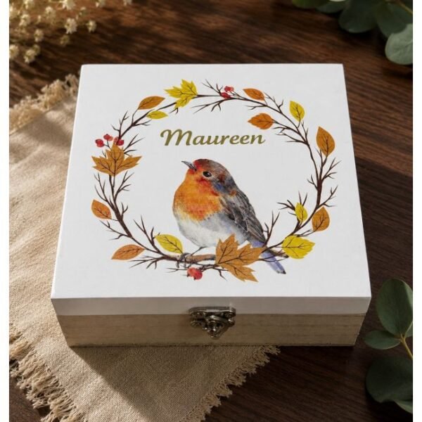 Personalised Wooden Robin Jewellery Box