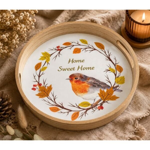 Personalised Wooden Robin Round Tray