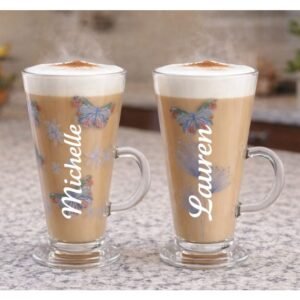 Personalised Butterfly Latte Glasses – Set of 2 Personalised Butterfly Latte Glasses – Set of 2