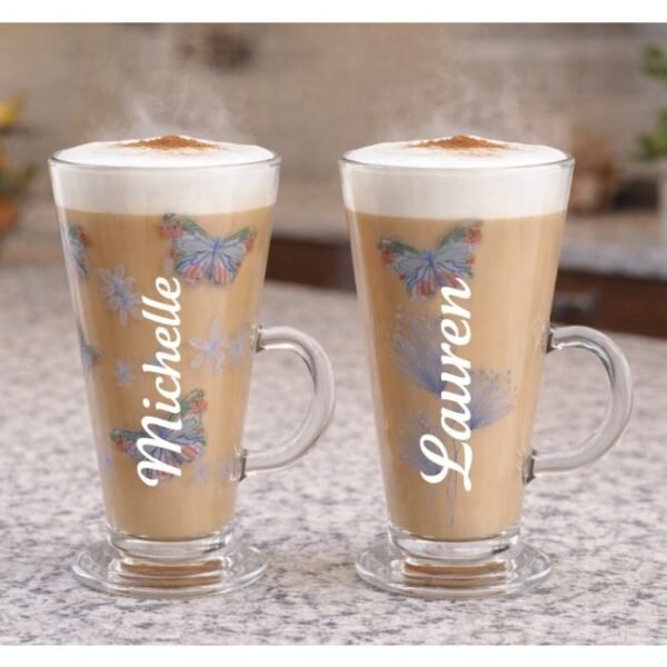 Personalised Butterfly Latte Glasses – Set of 2 Personalised Butterfly Latte Glasses – Set of 2