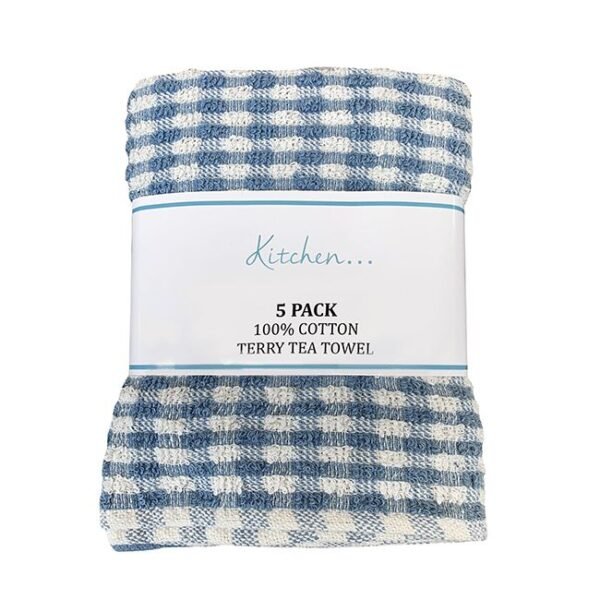 Mono Check Tea Towels 5pk - Blue
