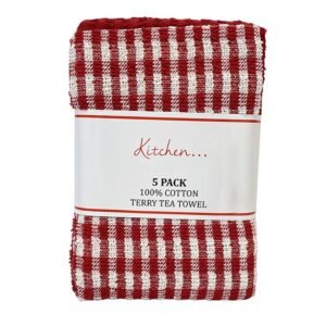 Mono Check Tea Towels 5pk - Red Mono Check Tea Towels 5pk - Red
