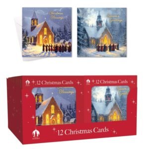 Pack of 12 Christmas cards with Church and Choir designs