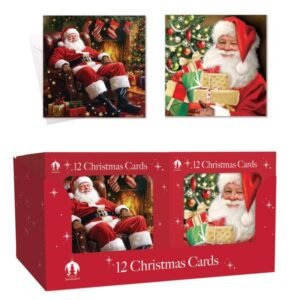 12 Christmas Cards – Traditional Santa Pack of 12 Christmas cards with traditional Santa designs