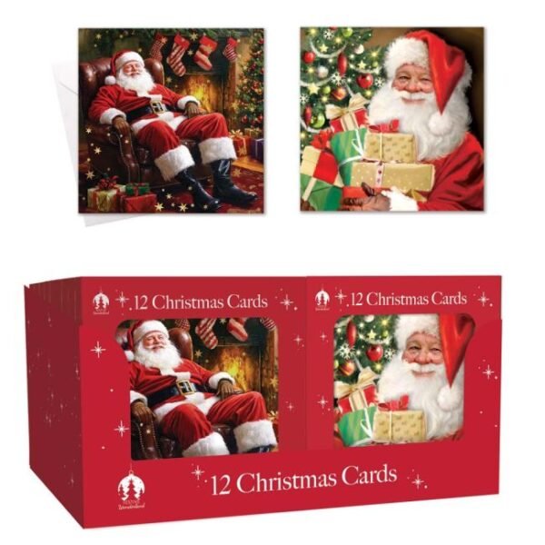 Pack of 12 Christmas cards with traditional Santa designs