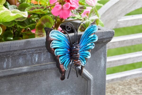 Decorative Glass Butterfly Pot Hanger – Blue