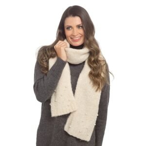 Fluffy Faux Pearl Scarf – Cream Fluffy Faux Pearl Scarf – Cream