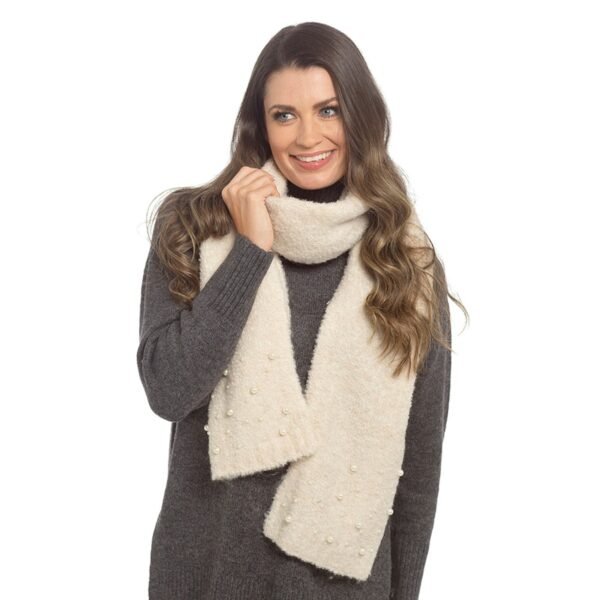 Fluffy Faux Pearl Scarf – Cream