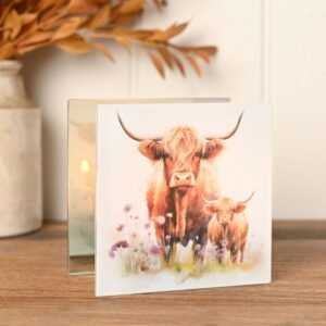 Glass Tealight Holder - Highland Cow