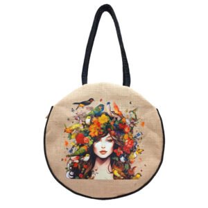 Circular Jute Bag – Birds & Flowers
