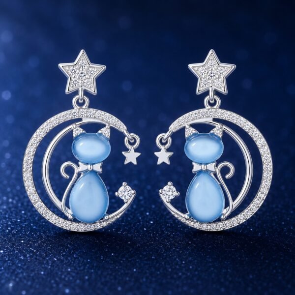 Furry Companions Cat on Moon Earrings