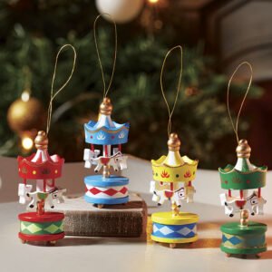 4-Pack Wooden Carousel Christmas Pendants 4-Pack Wooden Carousel Christmas Pendants