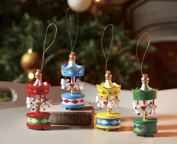 4-Pack Wooden Carousel Christmas Pendants