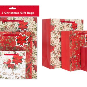 Christmas Gift Bags – Poinsettia, 3 Pack