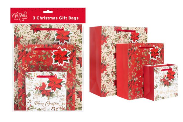 Christmas Gift Bags – Poinsettia, 3 Pack Christmas Gift Bags – Poinsettia, 3 Pack