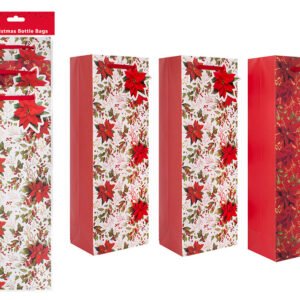 Christmas Bottle Bags – Poinsettia, 3 Pack