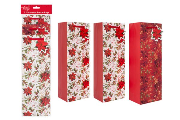 Christmas Bottle Bags – Poinsettia, 3 Pack