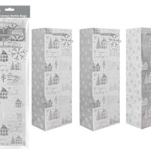 Christmas Bottle Bags – Silver Houses, 3 Pack