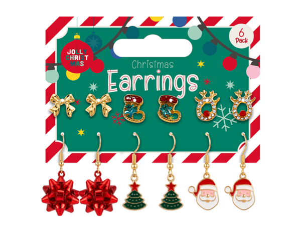 Christmas Earrings Pack of 6 Christmas Earrings Pack of 6
