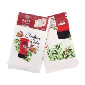 Three Robin Christmas Wishes tea towels