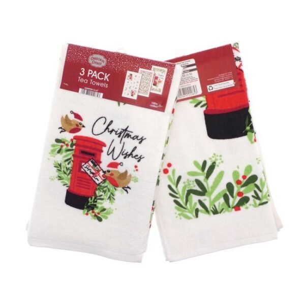 3-Pack Robin Christmas Tea Towels Three Robin Christmas Wishes tea towels