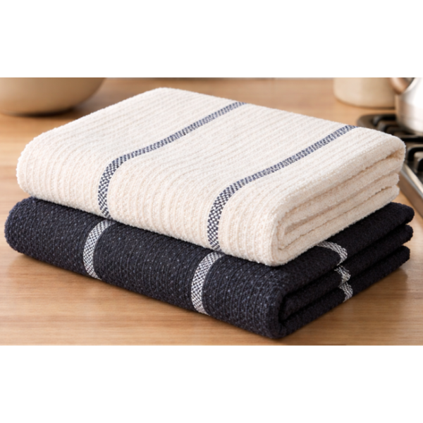Dotty Stitch Tea Towel 2pk - Black & Cream